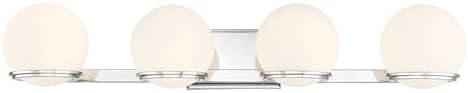 Minka Lavery 2844-77-L Hollywood Nights Etched Opal Glass Orb LED Bath Vanity Wall Mount, 4-Light 32 Total Watts, 6" H x 32" W, Chrome