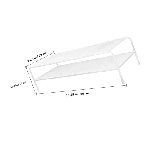 Support d'écran de bureau blanc double couche en métal allongé - 3