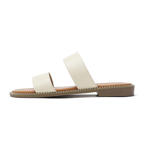 Image of Tilocow Women's Flat Sandals Two Strap Summer Dressy Studded Slide Sandals Open Toe Cute Casual Slip on Comfort Shoes for Beach Travel Daily Wear