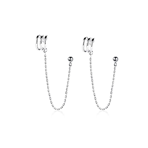 S925 Sterling Silver Cuff Earring Chain Simple Ear Cuffs with Chain Tassel Cuff Chain Earrings for Women Girls