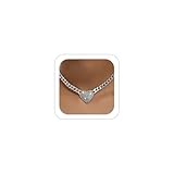 HUJUON Rhinestone Heart Necklace for Women Gold Silver Heart Pendant Choker Necklace Cuban Link Chain Love Heart Chunky Necklace Zircon Heart Statement Necklace (Silver)