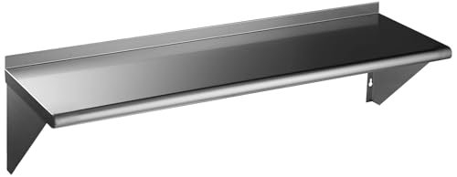 Image of ROCKPOINT Stainless Steel Shelf 14 x 48 Inches 350lb, NSF Metal Commercial Shelves Wall Mount Floating Shelving with Backsplash for Restaurant, Kitchen, Home and Hotel, Silver