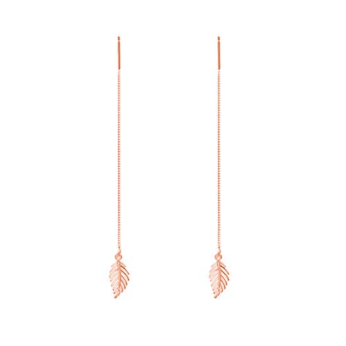 SLUYNZ 925 Sterling Silver Leaves Dangle Earrings Chain for Women Elegant Threader Earrings (B-Rose Gold)