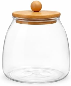 Pote de Vidro Hermético bolinha com Tampa de Bambu porta mantimen...