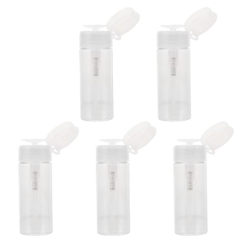 TOYANDONA 5 frascos vacíos para quitaesmalte 100 ml, botella de viaje transparente con dispensador de bomba y diseño antirretorno, aptos para alcohol y maquillaje, set práctico para manicura