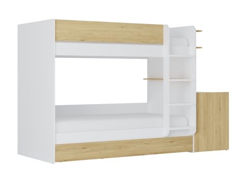 Vente-unique-Letto a castello con cassetto letto a scomparsa e 2 scrivanie 3 x 90 x 190 cm Bianco e le - DOMATI