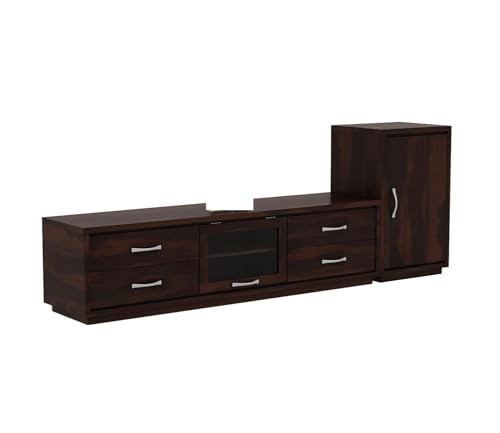 Image of Solid Sheesham Wood TV Unit - 4 Drawers, 2 Shelves, 1-Door Storage - Fits up to 70-Inch TV - Modern Design for Bedroom, Living Room, Hallway - Design 25