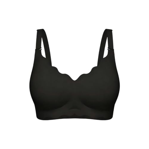 Bras for Women,Bras for Women Seamless Wireless V Neck Full Coverage Comfortable Push Up T-Shirt Bralette Black Large - image 2