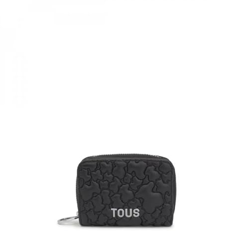 Billetera TOUS Puffy Bear Negro para Mujer, 5 Compartimentos, 2 Tarjetas, Cierre de Cremallera, Slim, 8x10.5x2.5 cm