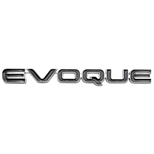 Emblema Adhesivo Evoque, Insignia Evoque Apto para Parte Trasera Autoadhesiva, Compatible con Range Rover, Pegatina Evoque, Plástico, 16 cm x 1.5 cm, Negro con Bordes Plateados
