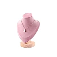 TINGSING Velvet Necklace Display Stand Jewelry Bust Display Stands with Wood Base Mannequin Necklace Pendant Chain Holder Organizer for Jewelry Showcase, Boutiques, Trade Show,Small,Pink
