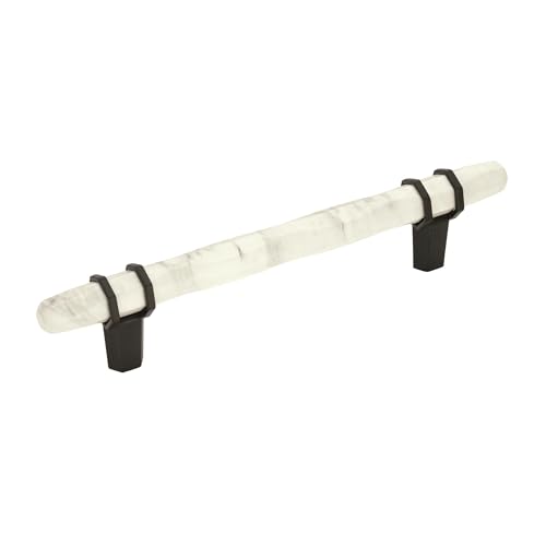 Image of Amerock | Cabinet Pull | Marble White /Black Bronze | 5-1 /16 inch (128 mm) Center to Center | Carrione | 1 Pack | Drawer Pull | Drawer Handle | Cabinet Hardware