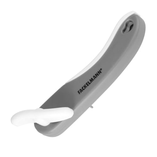 Fackelmann Compact Can Opener, Plastic with Sharp Top Opening Metal Cutting Blade, Food Safe Handheld Manual Tin Opener, Comfortable Grip, Grey & White, 15cm