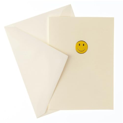 Image of Graphique Smiley Face La Petite Presse Boxed Notecards - 10 Embossed and Embellished Gold Foil Yellow Smiley Face Emoji Blank Cards with Matching Envelopes, 3.25 inch inch x 4.75 inch inch inch (L1333CB)
