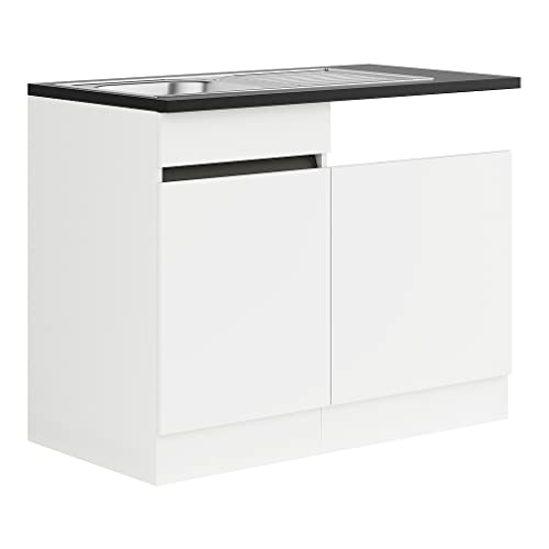 idealShopping GmbH Küchen Spülenschrank Set mit Arbeitsplatte Luca SPGSSET-0+ in weiß matt 110 cm breit