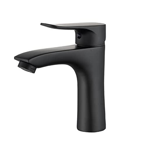 TTDGYYXW Grifo de Lavabo Negro para baño, Grifo de Lavabo Negro para baño, Grifo de tocador Negro de 1 Orificio, Grifo de Lavabo de latón de 1 Orificio para baño, Grifo de Agua fría y Caliente de 1