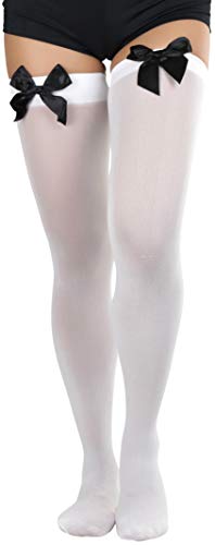Image of ToBeInStyle Women's Opaque Long Thigh High Stockings w /Decorative Front Satin Bow