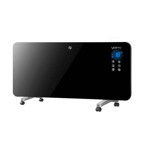 YOEVU | Radiador eléctrico bajo consumo 1500W | Programable con control móvil y WIFI | Termostato regulable | Soporte con ruedas | IP24 | Protección sobrecalentamiento | (Negro, 1500W)