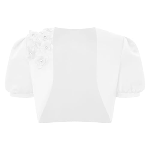 Girl's Short Puff Sleeve Satin Bolero Jacket Princess Flower Girl Dress Coat Formal Jacket3