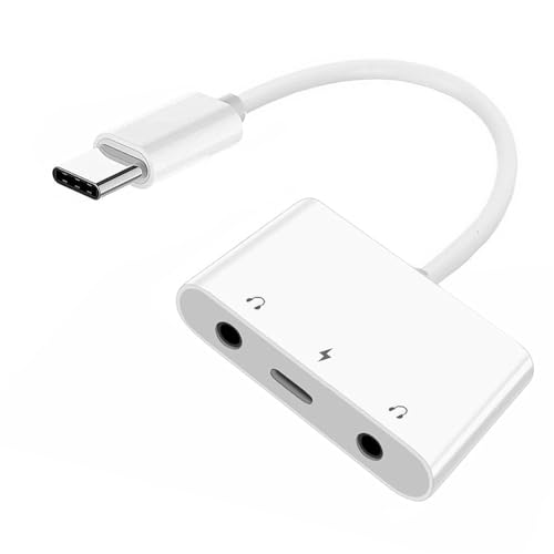 NFHK Scheda audio da USB-C a doppia scheda audio AUX e microfono da 3,5 mm con adattatore di ricarica PD compatibile con computer portatili, tablet, telefoni