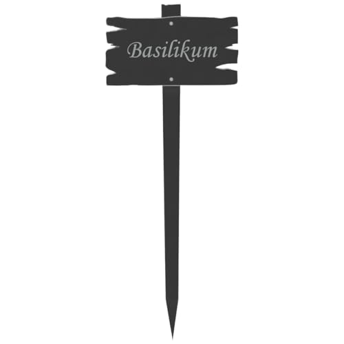 Bütic GmbH Acrylglas Pflanzschilder Holzbrettoptik grau transparent + Wunschname Kräuterschilder, Gartenschilder - wetterfest, Pflanzenname:Basilikum