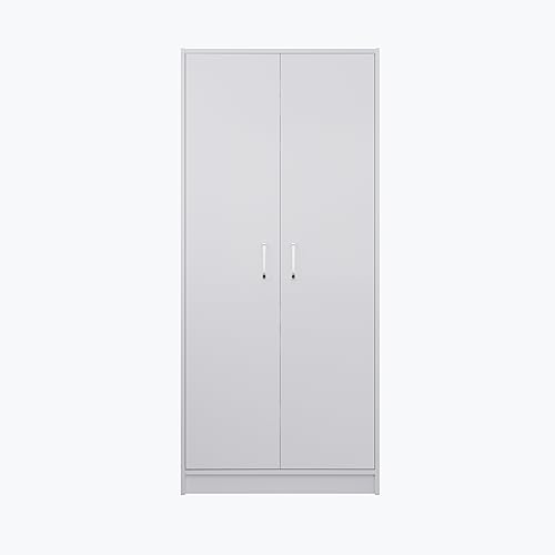 Image of VIKI Wardrobe | Wooden Almirah for Clothes,Door for Bedroom, 2 Door Wardrobe with Door & Hanging Space (Frosty White - 40D x 80W x 180H) | 1 Year Warranty