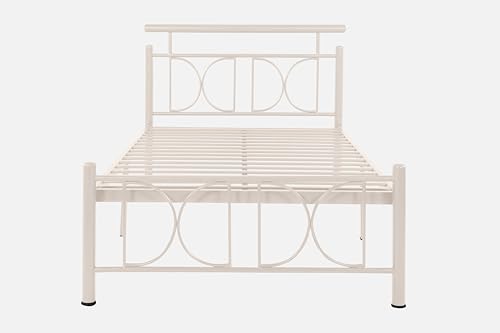 Image of Mexo Metal Extra Single Size Bed Without Storage | Wrought Iron Single Bed with Headboard & Footboard| Sturdy Powder Coated Platform Cot for Bedroom (Mexo Ivory)