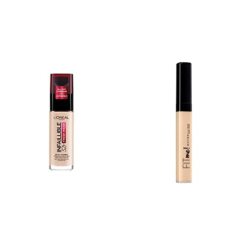 L'Oréal Paris Make-up designer Infallible 24H Fresh Wear Base de Maquillaje de Larga Duración + Maybelline New York, Corrector de Ojeras e Imperfecciones Fit Me