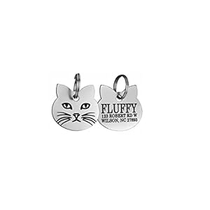 PETSAVIOUR Personalized Cat Tag, Custom Pet Tags for Cats, Laser Engraved Cat Name Tag Solid Brass – Stainless Steel Cat Tags (Stainless Steel)