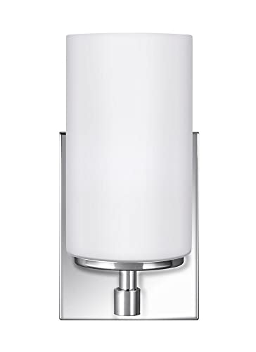 Image of Generation Lighting 4124601EN3-962 Alturas One Light Bath or Wall Sconce with Etched White Inside Glass Shade, Brushed Nickel Finish, 100 Total Watts, 8.75 Inch Height