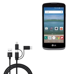 BoxWave Cable Compatible with LG Optimus Zone 3 - AllCharge 3-in-1 Cable - Jet Black