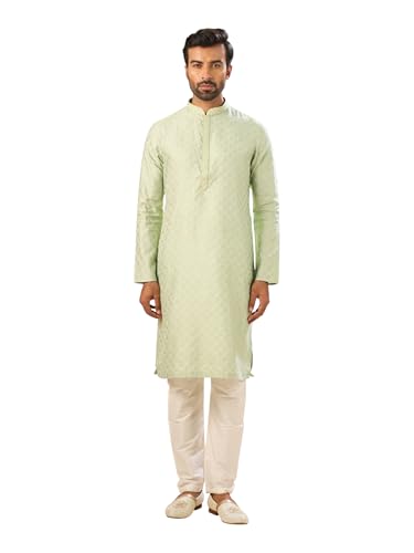 Image of Manyavar Men's Viscose Blend Digital Leaf Print Kurta Set (2pcs)