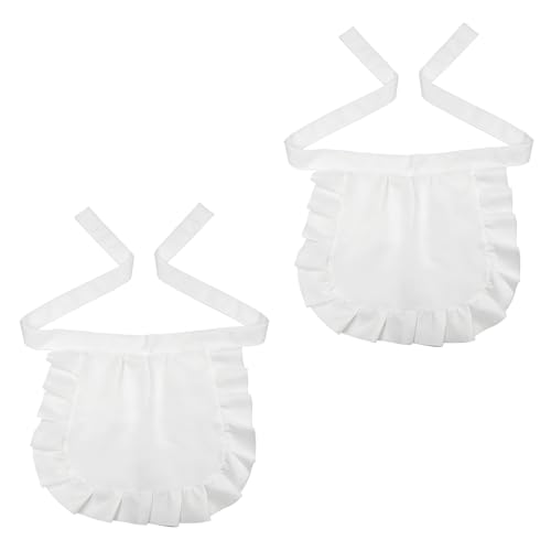 GYIOFAI 2 Pièce Demi-tablier à Volants Blanc, Tabliers de Soubrette pour Femme et Fille, Tablier de Taille Style Vintage Mignon et élégant pour Cuisine,...