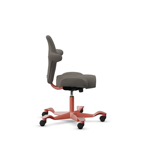 Image of HAG Capisco Standard Chair-Blush Rose Frame-Upholstered Gray Ash Vinyl