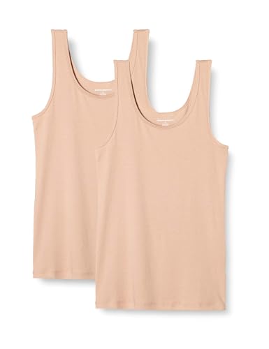 Amazon Essentials Damen Tanktop, Schmale Passform, 2er-Pack, Beige, M