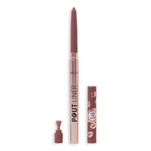 Image of Revolution Pout Bomb Plumping Lip Liner, Cool Deep Nude | Long-Lasting Lip Shaper with Hyaluronic Acid & Vitamin E, Vegan & Cruelty-Free