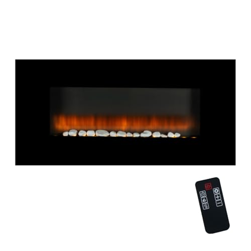 Classic Fire Cheminée Électrique Vancouver 105,5 x 48 x 12 cm - Chauffage Électrique Effet Flamme LED - avec Télécommande et Minuterie - 2000W - Montage Mural - Noir