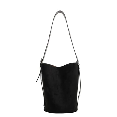 Image of Women Suede Bucket Shoulder Bag Fashion Vegan Leather Slouchy Hobo Bag Office Tote Handbag Crossbody Designer Purse