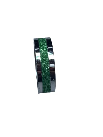 Rings For Men Silver Colour Green Glitter Double Lines Ring-image-34
