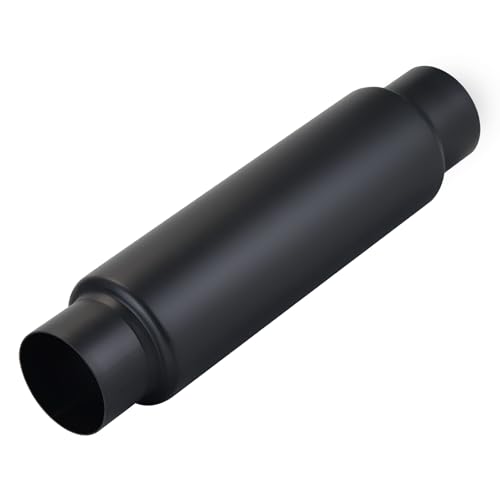 Image of LCGP 3 inch Inlet Universal Resonator Muffler, 3 inch Outlet 16 inch Overall Length Stainless Steel High Performance Muffler, Polished, Pass-Thru Design Black