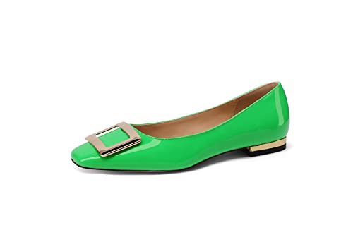Tanaoen Women's Square Toe Gold Metal Buckle Pumps Patent Leather