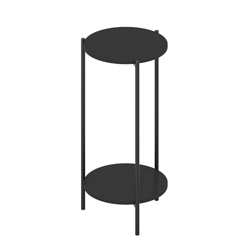 Furinno BESI Night Stand, 2-Tier Tall Round Nightstand, Metal Frame Narrow End Table with Open Shelf, Side Table, Bedside Table, for Bedroom, Closet, Dorm, Americano - image 6