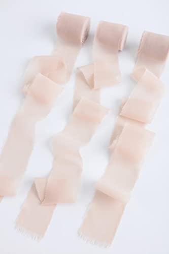 Chiffon Ribbon, 3 Rolls Wedding Ribbon 1.5" X 6Yd Handmade Silk Ribbon Set, Fringe Ribbon For Wedding Invitations Gift Wrapping Bridal Shower Flower Bouquet, Diy Crafts (Sand) #TOP5