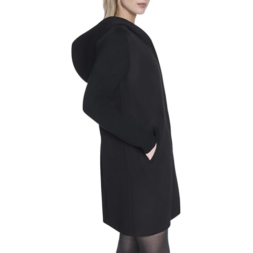 Image of Kenneth Cole Women's Hooded Double Face Wool With Hidden Snap Closure and Rib Knit Sleeve Coat