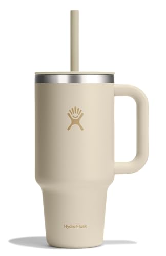 Image of Hydro Flask Travel Tumbler with Handle, Lid and Straw - Insulated Stainless Steel in 32 Oz Coconut Cream