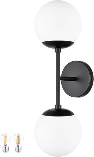 Image of KoKo&Yukina 2 Pack Matte Black Interior Vanity Light Fixtures Mid Century Modern Bathroom Vanity Light Globe Sconce Vanity Lights with Clear Glass for Bathroom (Bulb Incl.)