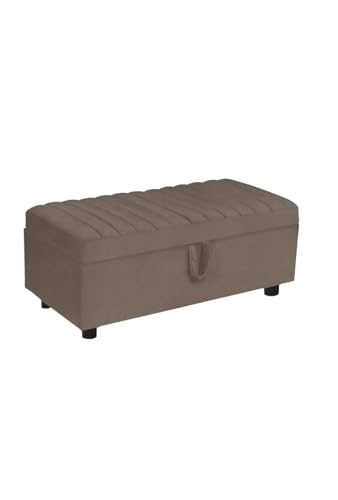 Image of 2 Seater Storage Ottoman Bench | Upholstered Fabric Sofa Bench with Hidden Storage | Bedroom Living Room Entryway Seating | Multipurpose Lounge Footrest Seat with Lid | Modern Furniture Brown