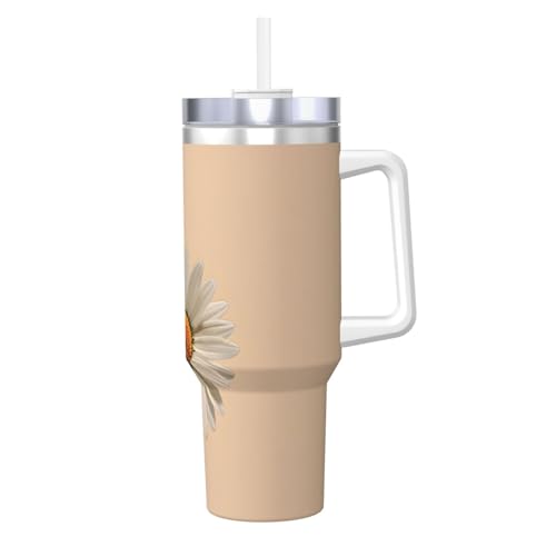 Simple Daisy Print 40oz Ice Bully con Asa y Pajilla Acero Inoxidable