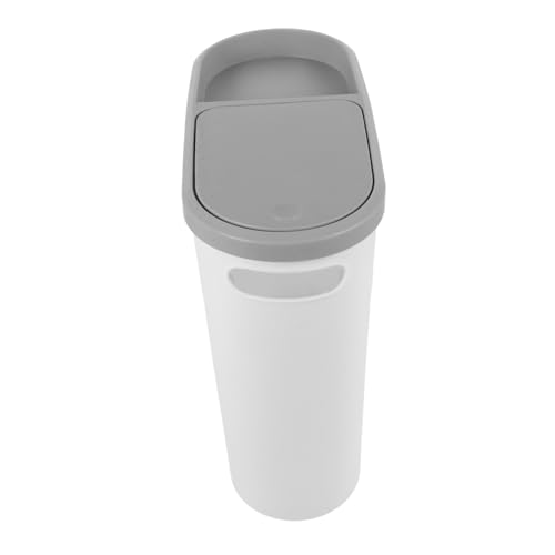 Bote de basura rectangular blanco con tapa de presión