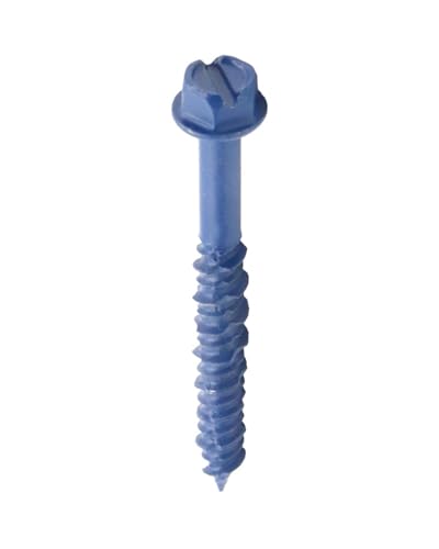 3/16" x 1-3/4" Blue Concrete Screws, Hex Washer Head Masonry Anchors, Slotted Self-Tapping Fasteners for Brick, Block and Stucco, Heavy-Duty Carbon Steel, 25 PCS